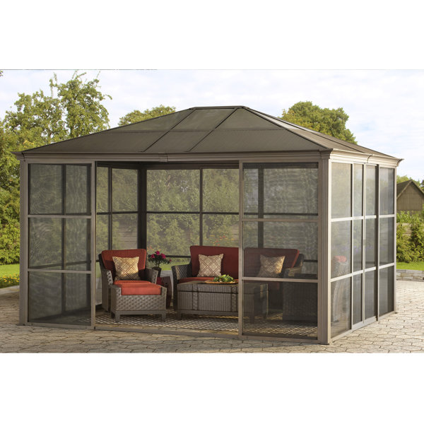 Sunjoy Screen House 11.3 Ft. W x 13.3 Ft. D Steel Patio Gazebo Wayfair.ca